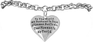 My Firefighter is My World, Wife Adjustable Bracelet, Hypoallergenic, Safe-Nickel, Lead, Cadmium Free