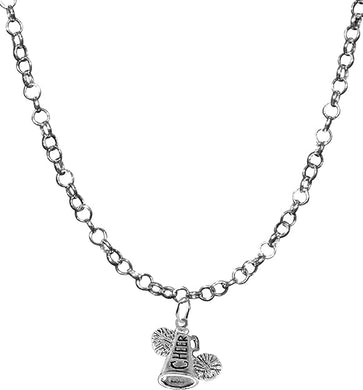 Cheer Megaphone, Poms, Necklace, Adjustable 14-21 Inch Rolo Chain Necklace, Nickel, Lead, And Cadmium Free-Hypoallergenic