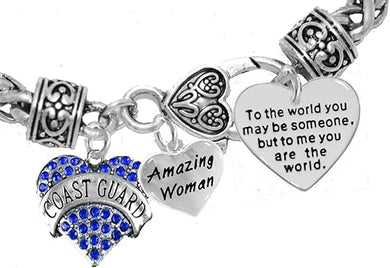 Coast Guard Amazing Women, to The World You May Be Someone Charm Bracelet, Hypoallergenic, Safe- Nickel, Lead, and Cadmium Free