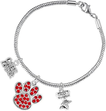 Red Paw Crystal Cheer 3 Charm Bracelet Safe-Hypoallergenic, Nickel, Lead and Cadmium Free