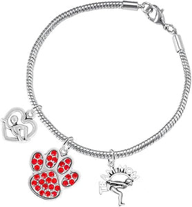 Swimming 3 Charm Red Crystal Paw Bracelet Hypoallergenic, Safe-Nickel, Lead & Cadmium Free!