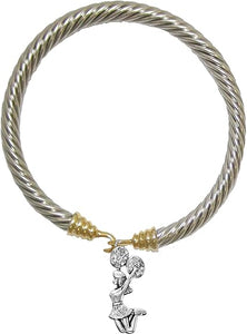 Cheer Crystal Jumping Cheerleader, Two Tone, Gold/Silver Cheerleader Bracelet, Hypoallergenic, Nickel, Lead, And Cadmium Free