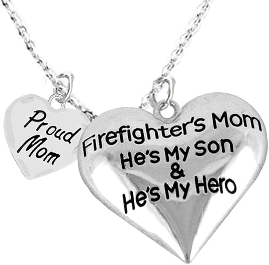 Firefighter, Proud Mother, My Son is My Hero Adjustable Necklace, Hypoallergenic, Safe-Nickel, Lead, Cadmium Free