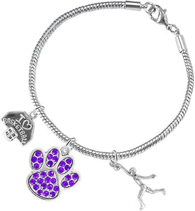 Purple Paw Crystal Basketball Jewelry, Adjustable, Safe-Hypoallergenic, Nickel, Lead Free