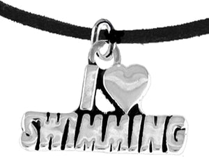 I Love Swimming, Necklace Adjustable Hypoallergenic, Safe-Nickel, Lead & Cadmium Free!