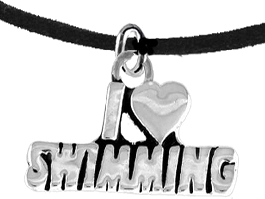 I Love Swimming, Necklace Adjustable Hypoallergenic, Safe-Nickel, Lead & Cadmium Free!
