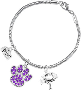 Swimming 3 Charm Purple Crystal Paw Bracelet Hypoallergenic, Safe-Nickel, Lead & Cadmium Free!