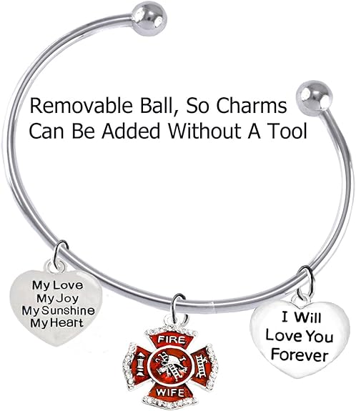 Firefighter Wife, My Love, My Joy, My Sunshine, I Will Love You Forever Bracelet, Hypoallergenic, Safe-Nickel, Lead, Free