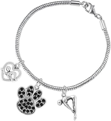 Swimming 3 Charm Black Crystal Paw Bracelet Hypoallergenic, Safe-Nickel, Lead & Cadmium Free!