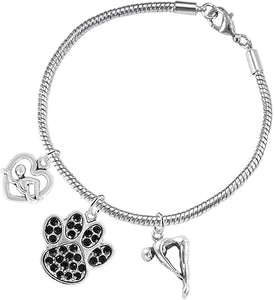 Swimming 3 Charm Black Crystal Paw Bracelet Hypoallergenic, Safe-Nickel, Lead & Cadmium Free!
