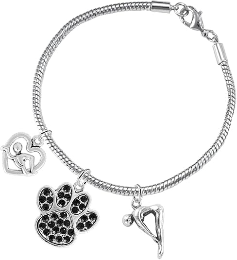 Swimming 3 Charm Black Crystal Paw Bracelet Hypoallergenic, Safe-Nickel, Lead & Cadmium Free!