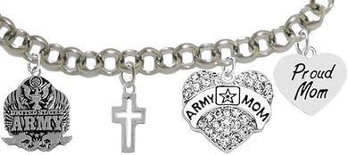 Proud Army Mom Heart Bracelet, Hypoallergenic, Will NOT Irritate Anyone with Sensitive Skin. Safe- Nickel, Lead and Cadmium Free