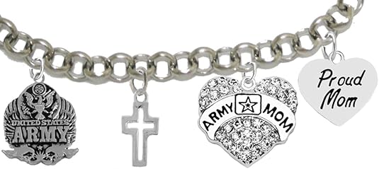 Proud Army Mom Heart Bracelet, Hypoallergenic, Will NOT Irritate Anyone with Sensitive Skin. Safe- Nickel, Lead and Cadmium Free