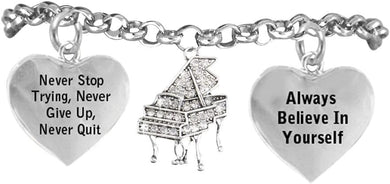 The, Crystal Piano Never Give Up, Never Quit Hypoallergenic Adjustable Bracelet, Safe-Nickel, Lead Free