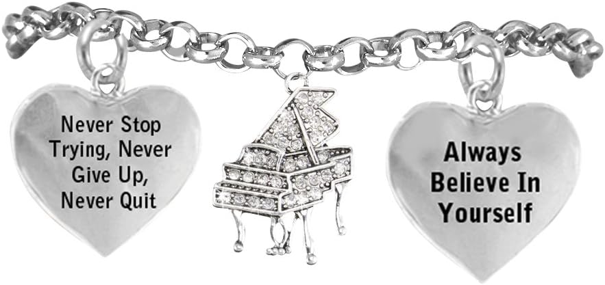 The, Crystal Piano Never Give Up, Never Quit Hypoallergenic Adjustable Bracelet, Safe-Nickel, Lead Free