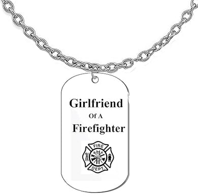Girlfriend Of A Firefighter Dog Tag On A Adjustable Silvertone Cable Chain Necklace. 18-21 Inches. What A Great Gift For Yourself, Or Somebody Special.