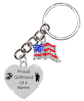 Marine, Proud Girlfriend Of A Marine, Genuine Austrian Crystal American Flag, On A Silvertone Cable Keychain, What A Great Gift For Yourself, Or A Friend. 2339-