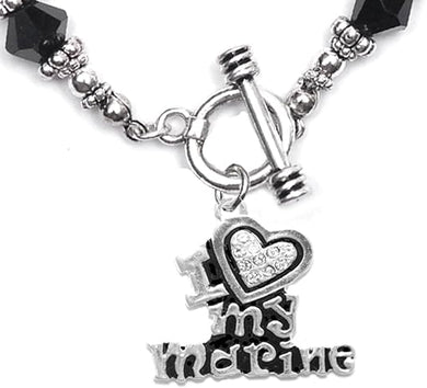Marine I Love My Marine, Crystal Heart, Bracelet, Hypoallergenic, Safe-Nickel, Lead, Free