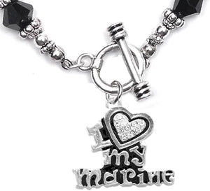 Marine I Love My Marine, Crystal Heart, Bracelet, Hypoallergenic, Safe-Nickel, Lead, Free