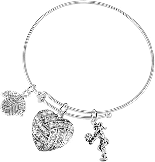 Crystal Heart Volleyball, Adjustable, Safe-Hypoallergenic, Nickel, Lead and Cadmium Free