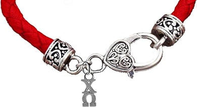 Chi Omega, Genuine Red Leather Bracelet Licensed Sorority Jewelry Manufacturer, Hypoallergenic Safe, No Nickle, Lead, or Poisonous Cadmium