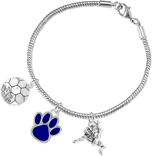 The, Soccer Jewelry Blue Paw Hypoallergenic Adjustable, Safe-Nickel, Lead Free