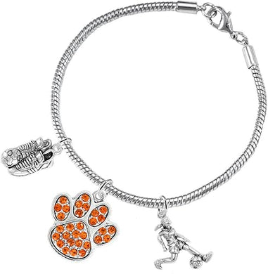 The, Soccer Jewelry Orange Crystal Paw Hypoallergenic Adjustable, Safe-Nickel, Lead Free