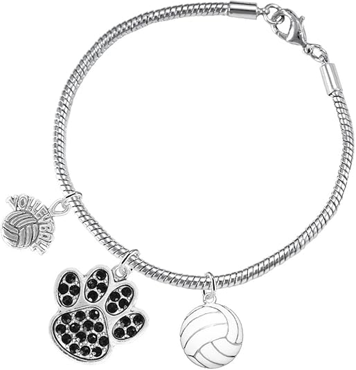 Black Crystal Paw Volleyball, Adjustable, Safe-Hypoallergenic, Nickel, Lead Free