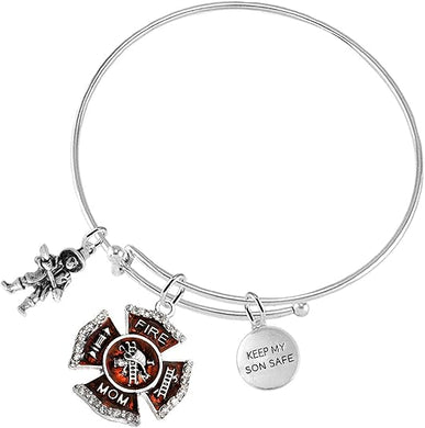 Fire Mom Keep My Son Safe, Firefighter, Adjustable Hypoallergenic, Safe-Nickel Free