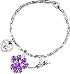 Swimming 3 Charm Purple Crystal Paw Bracelet Hypoallergenic, Safe-Nickel, Lead & Cadmium Free!