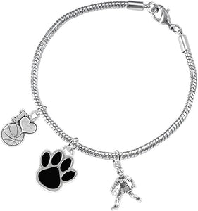 Black Paw Basketball Jewelry, Adjustable, Safe-Hypoallergenic, Nickel, Lead Free