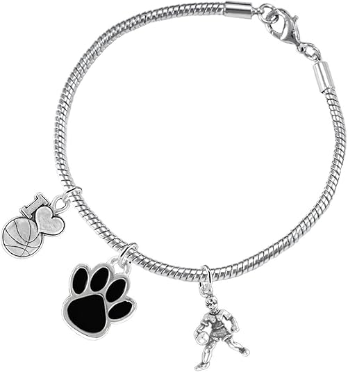 Black Paw Basketball Jewelry, Adjustable, Safe-Hypoallergenic, Nickel, Lead Free