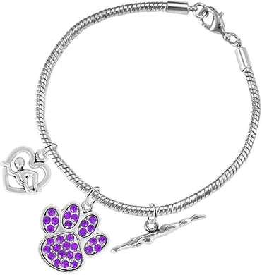 Swimming 3 Charm Purple Crystal Paw Bracelet Hypoallergenic, Safe-Nickel, Lead & Cadmium Free!
