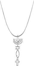 Cross, Contemporary And Beautiful, Suspended From Messianic Seal of Jerusalem With Menorah, Star Of David, Christian Fish On A Adjustable, Hypoallergenic, Safe-Nickel, Lead, Cadmium Free