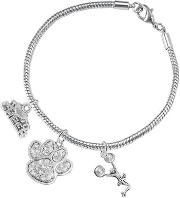 Paw Crystal Cheer 3 Charm Bracelet Safe-Hypoallergenic, Nickel, Lead and Cadmium Free
