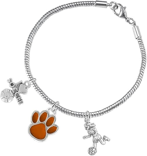 The, Soccer Jewelry Orange Paw Hypoallergenic Adjustable, Safe-Nickel, Lead Free