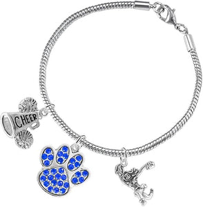 Blue Paw Crystal Cheer 3 Charm Bracelet Safe-Hypoallergenic, Nickel, Lead and Cadmium Free