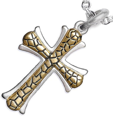 Cross Two Tone Matt Gold Ikarian Pattern, Adjustable Necklace Hypoallergenic, Safe-Nickel, Lead, and Cadmium Free