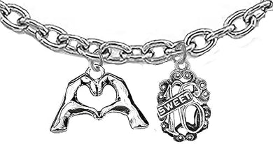 Sweet Sixteen, I Love You, Your Fingers And Hands Make A Heart And Say It All, I Love You,Antique Oval Sweet Sixteen Charm,Adjustable Necklace.Wonderful Gift For Someone Special.Gift Black Velvet Bag