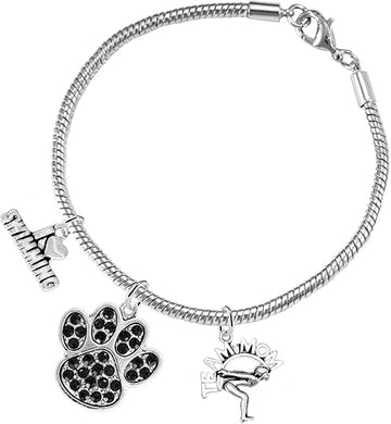 Swimming 3 Charm Black Crystal Paw Bracelet Hypoallergenic, Safe-Nickel, Lead & Cadmium Free!