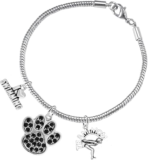 Swimming 3 Charm Black Crystal Paw Bracelet Hypoallergenic, Safe-Nickel, Lead & Cadmium Free!
