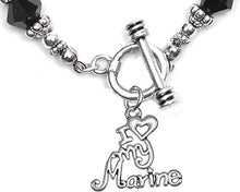 Marine, I Love My Marine, Black Crystal Bracelet Hypoallergenic, Safe-Nickel, Lead, Cadmium Free