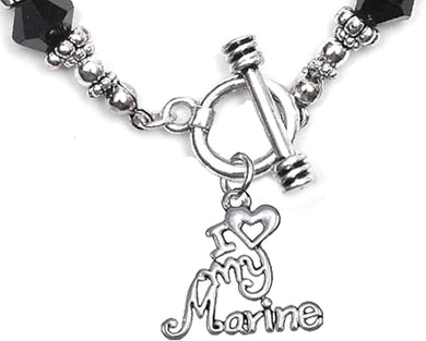 Marine, I Love My Marine, Black Crystal Bracelet Hypoallergenic, Safe-Nickel, Lead, Cadmium Free