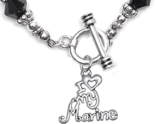 Marine, I Love My Marine, Black Crystal Bracelet Hypoallergenic, Safe-Nickel, Lead, Cadmium Free