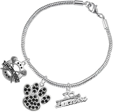 Lacrosse Jewelry, Black Crystal Paw Jewelry, Hypoallergenic Safe-Nickel, Lead and Cadmium Free!