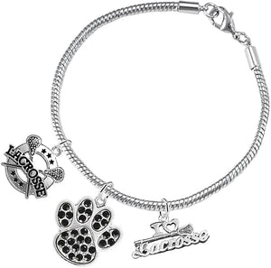 Lacrosse Jewelry, Black Crystal Paw Jewelry, Hypoallergenic Safe-Nickel, Lead and Cadmium Free!