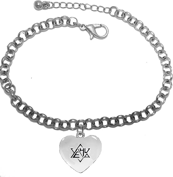 Messianic, Yeshua In A Stylized Shape Of The Star Of David,Yeshua(Jesus in Hebrew)On A Heart On A Adjustable Rolo Chain Bracelet,It Will Fit Everyone! Hypoallergenic-Safe, No Nickel, Lead, Or Cadmium