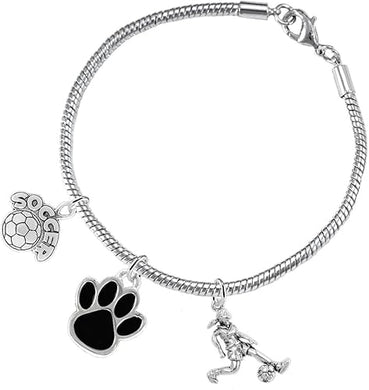 The, Soccer Jewelry Black Paw Hypoallergenic Adjustable, Safe-Nickel, Lead Free