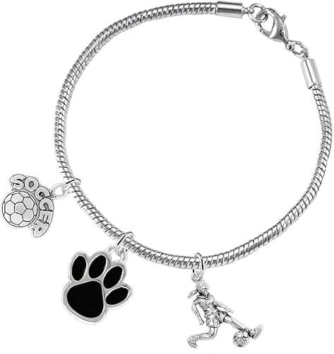 The, Soccer Jewelry Black Paw Hypoallergenic Adjustable, Safe-Nickel, Lead Free