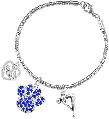 Swimming 3 Charm Blue Crystal Paw Bracelet Hypoallergenic, Safe-Nickel, Lead & Cadmium Free!